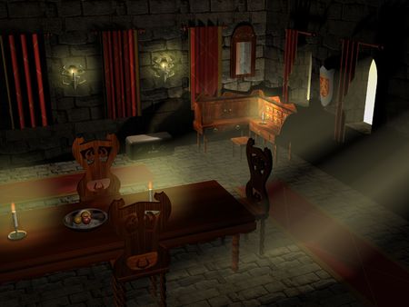 An interiour scene of a 3d rendered 13th century castle. a very moody image of a dark midevil castle.の写真素材