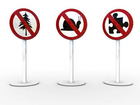 3d rendered image of 3 NO/STOP signs.の写真素材