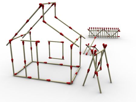 3d rendered image of a building made up of matches.の写真素材