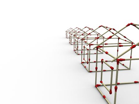 3d rendered image of houses made up of matches.の写真素材