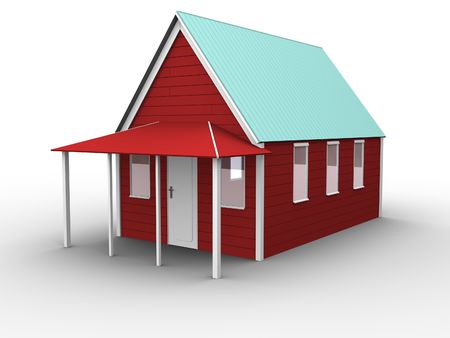 3d rendered image of a red and white house.の写真素材