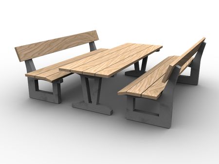 3d image of garden furniture, wood and concreet.の写真素材