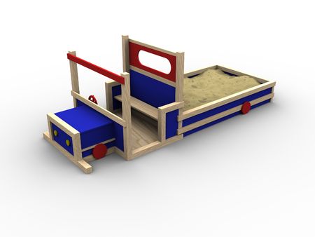 3d image of a playing truck with a sandbox.の写真素材