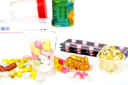Close-up of diferent sort of medicine isolated on whiteの写真素材