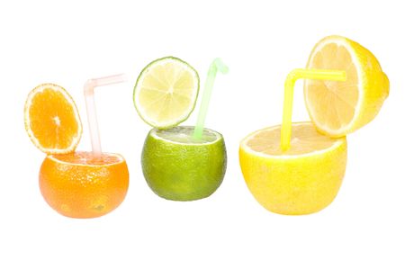 Citrus abstract fruit drink with straws isolatedの写真素材