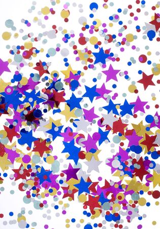 Confetti stars and circle on white background.の写真素材