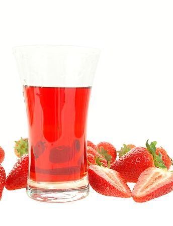 Fresh strawberry and juice in glass isolatedの写真素材