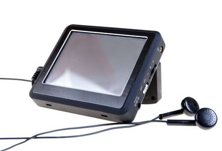 Navigation with headphones isolated on white backgroundの写真素材