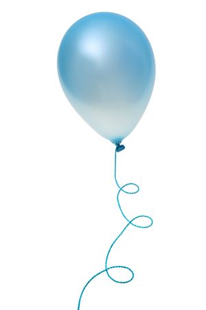 Blue  balloon with string isolated on white background の写真素材