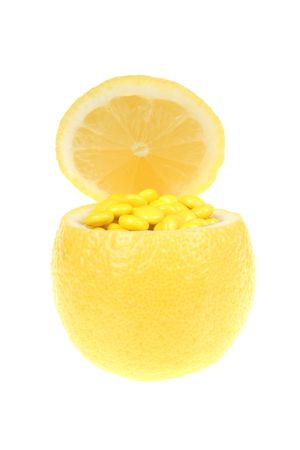 Lemon with vitamin C isolated on white with clipping pathの写真素材