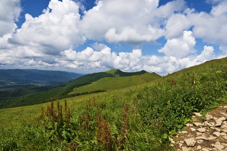 Beatifool green mountains in Poland of Bieszcadyの写真素材