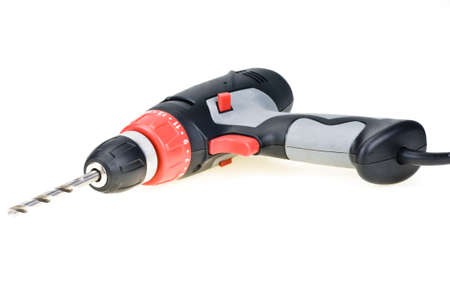 Black , red and gray hand drill on white backgroundの写真素材