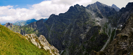 Panorama of the Tatras from the path to the pass at Chlopkiemの写真素材