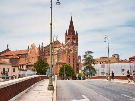 San Fermo Church  one of the Roman Catholic churches with Romanesque architecture in Verona viewed from Ponte Navi in Veronaのeditorial素材