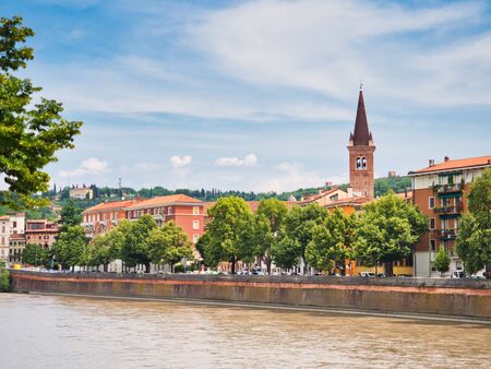 View of Longadige Sammicheli and Adige River  from Ponte Navi in Verona during the dayのeditorial素材