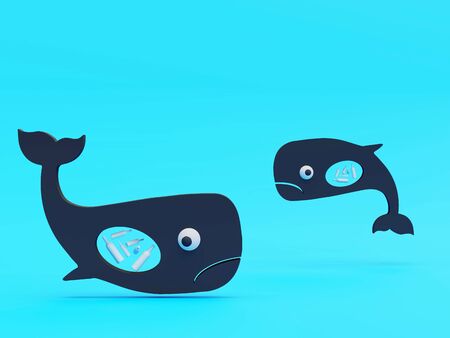 Whales with stomachs full of plastic bottles - 3d renderingの写真素材