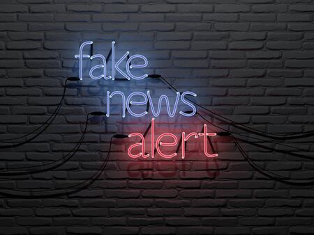 Fake news alert neon sing in a brick wall - 3d Rendering Conceptの写真素材