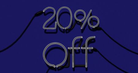 20 Percent Discount 3d Sign off in Blue Background, Special Offer 20% Neon, Sale Up to 20 Percent Off, Special Offer Advertising - 3D Rendering Conceptの写真素材
