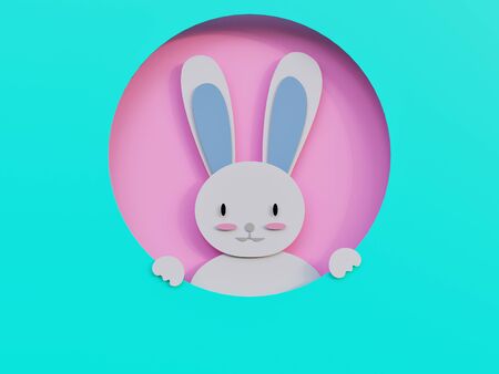 Easter Bunny in a frame minimalism Art paper cut - 3D Rendering Conceptの写真素材