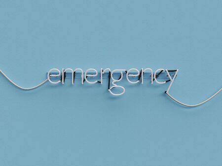 Emergency neon sign over blue