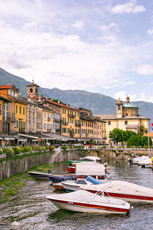 Portrait View of the Port and Marine of Cannobio, Piedmont, Italy, - June 13, 2020.のeditorial素材