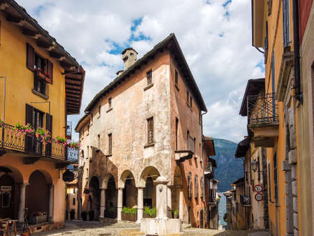 Medieval Building by day in Cannobio, an small town at the shores of the Lago Maggiore, Piedmont,...