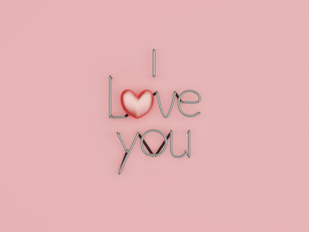 I Love You neon sign in off with glossy heart in studio over a pink background - 3d rendering...