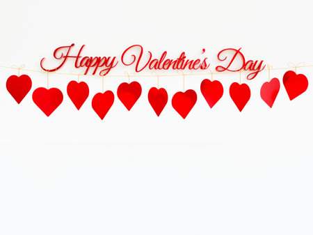 Happy Valentines Day with paper red hearts in studio with white background as a banner concept - 3d Renderingの写真素材