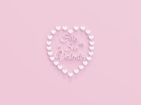 Corazon formado con corazones con el texto de Feliz dia de San Valentin -Happy Valentines day spanish text - 3d Illustrationの写真素材