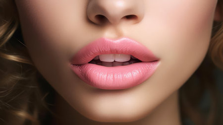Her lips are a soft pink hue always perfectly shaped and ready to smile created with Generative AIの素材