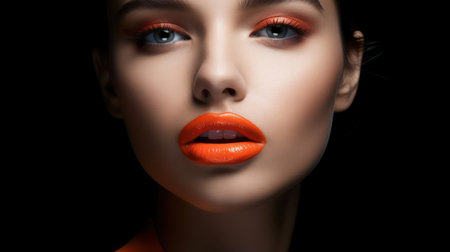 Confident and dynamic lips in a bright shade of orange created with Generative AIの素材