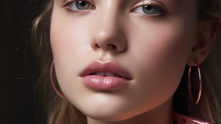 Glossy seductive lips that are a soft pink hue created with Generative AIの素材