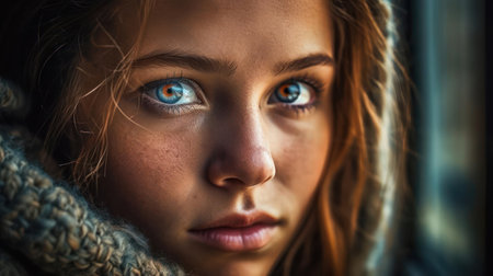 Her eyes are like windows to her soul revealing her innermost thoughts and emotions created with Generative AIの素材