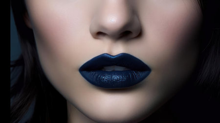 Mysterious and intense lips in a deep shade of navy created with Generative AIの素材