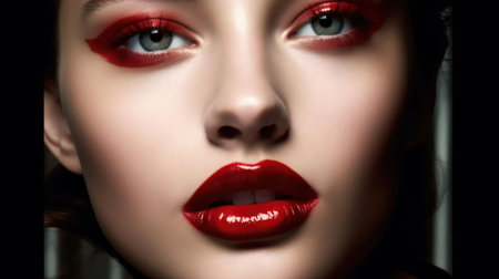 Glossy cherry-red lips that demand attention created with Generative AIの素材