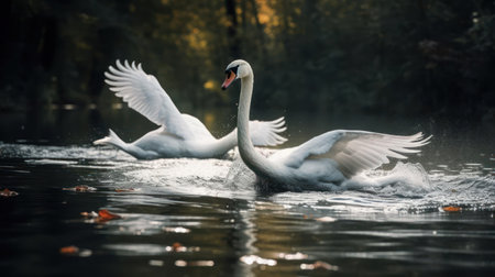 Beautiful swans gracefully gliding across the water created with Generative AIの素材