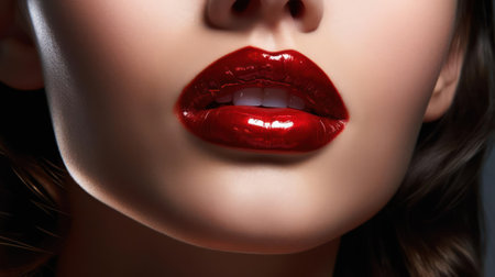 Glossy cherry-red lips that demand attention created with Generative AIの素材