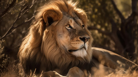 Majestic lion basking in the sun created with Generative AIの素材