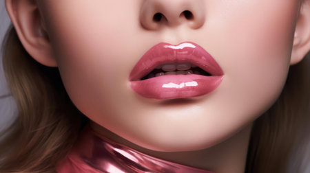 Mesmerizing lips that are glossy and tinted light pink created with Generative AIの素材