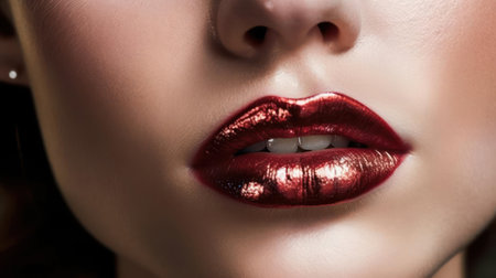 Flawless lips with a hint of shimmer and gloss created with Generative AIの素材