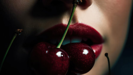 Her lips are plump and full like ripened cherries created with Generative AIの素材