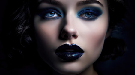 Mysterious and intense lips in a deep shade of navy created with Generative AIの素材