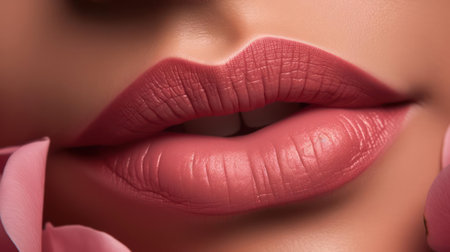 Luscious kissable lips in a delicate shade of rose created with Generative AIの素材