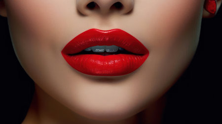 The bold red lipstick she wore made her lips look irresistible created with Generative AIの素材