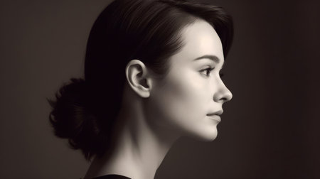 The way she tilts her head just so reveals her elegant jawline created with Generative AIの素材