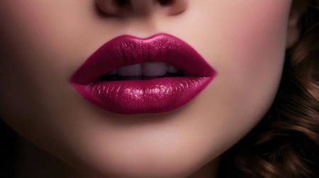 Womanly lips in a vintage-inspired shade of dark pink created with Generative AIの素材