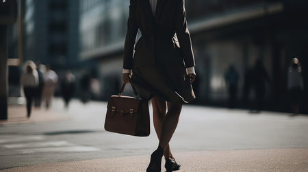 A businesswoman walking confidently with her briefcase in hand created with Generative AIの素材