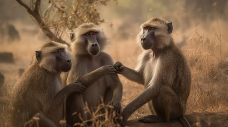 A family of baboons grooming each other created with Generative AIの素材