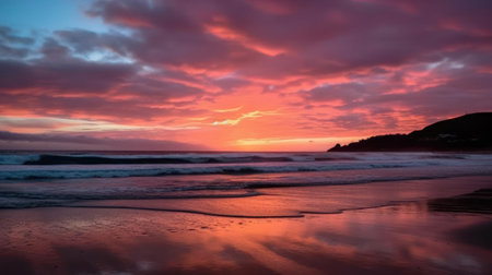 A beautiful sunset with hues of pink purple and blue over the ocean created with Generative AIの素材