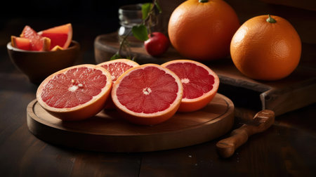 A bright and juicy grapefruit perfect for breakfast or as a tangy salad accent created with Generative AIの素材